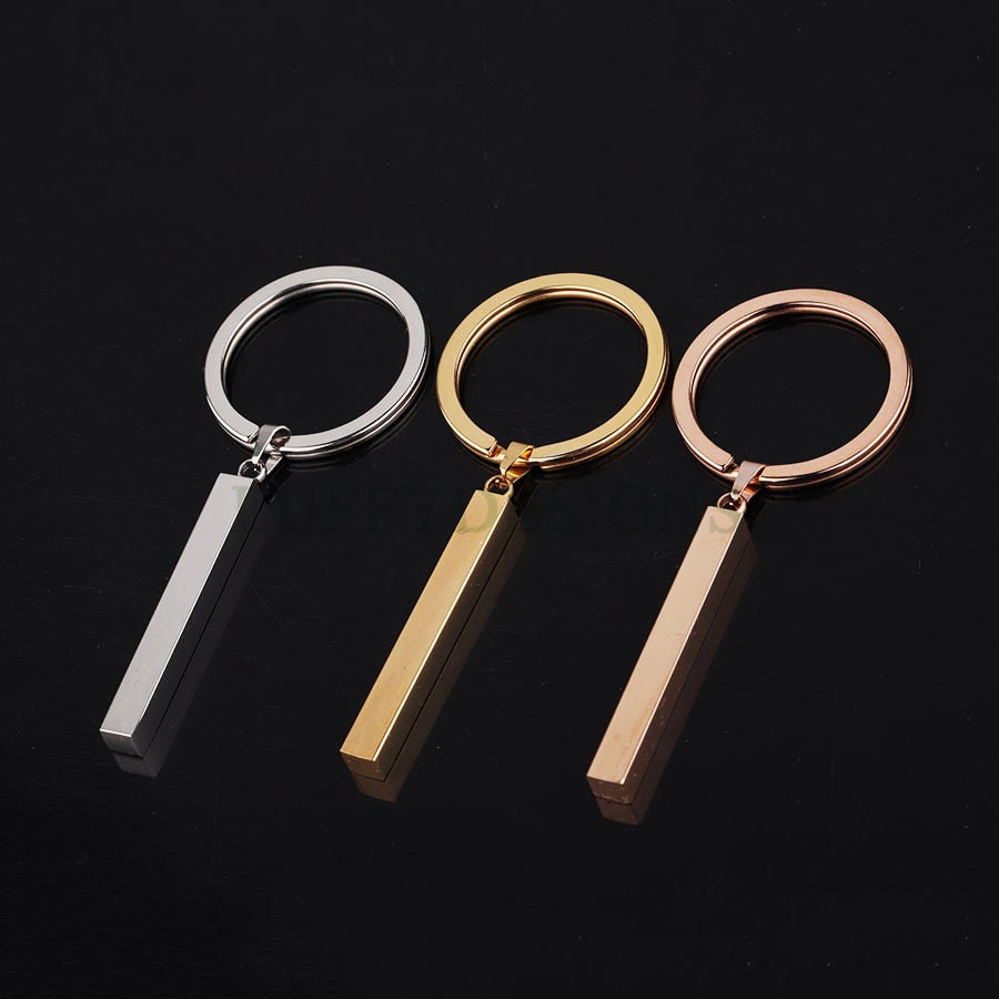 5pcs Blank 3D bar keychain, 3D bar keyring supplies, Gold stainless steel blanks, Hand stamping bar keychain, Mirror Polished DIY Engraving
