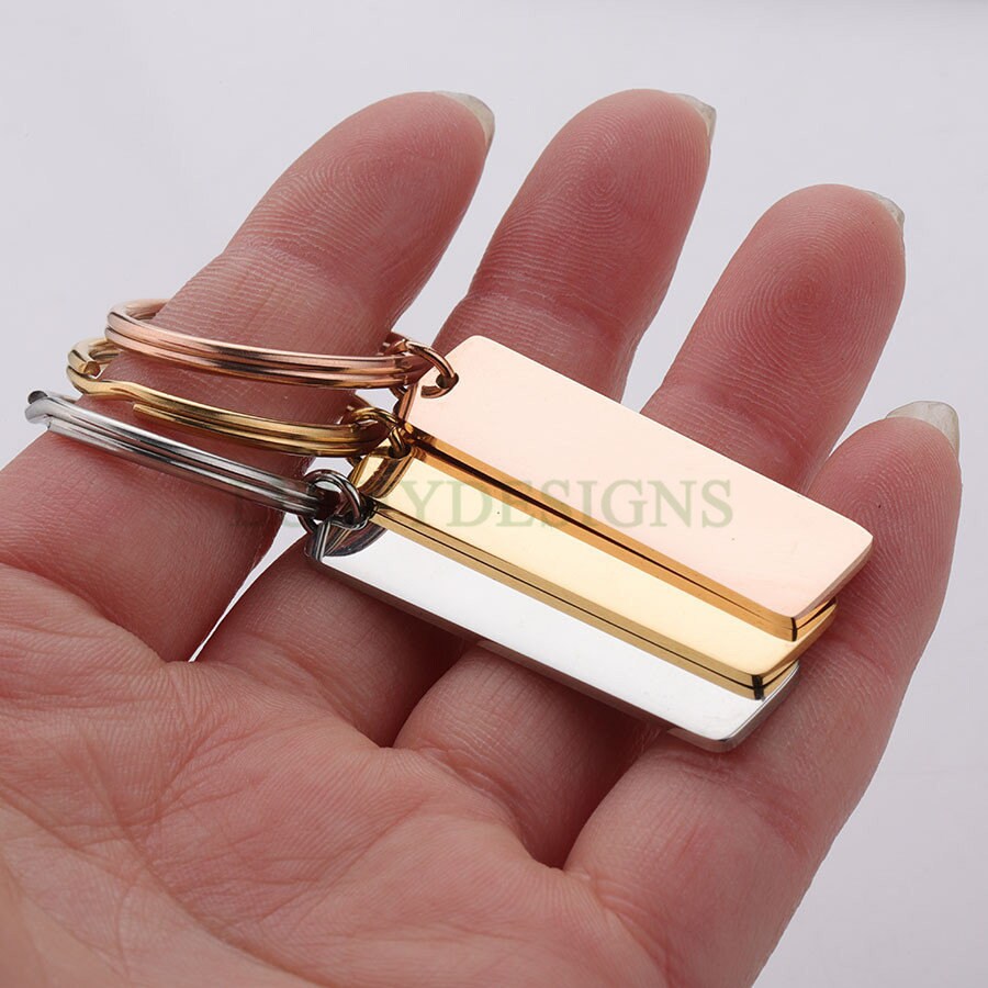 5pcs Blank bar keychain, bar keyring supplies, Gold stainless steel blanks, Ready Stamping bar keychain, Mirror Polished Engraving Keychain