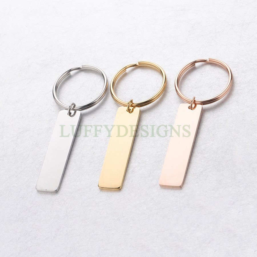 5pcs Blank bar keychain, bar keyring supplies, Gold stainless steel blanks, Ready Stamping bar keychain, Mirror Polished Engraving Keychain