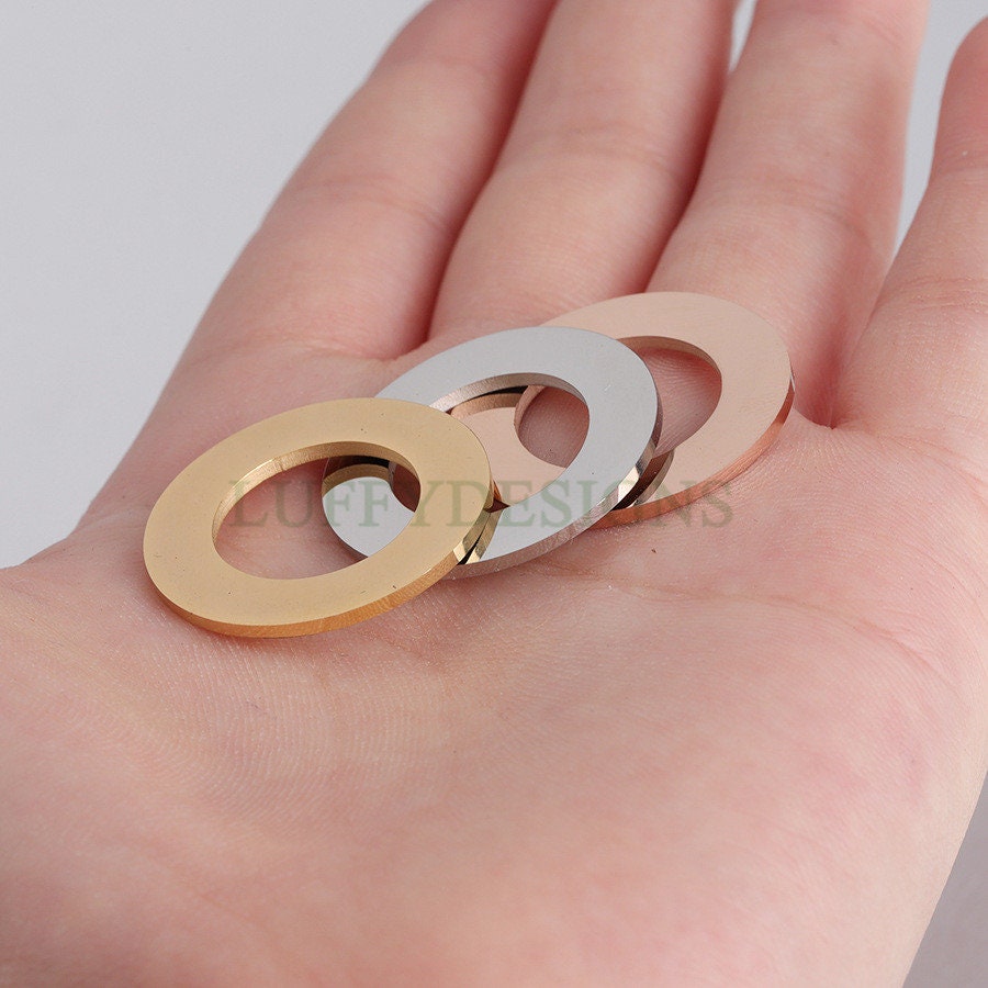 10pcs Gold Ring Charm, Close Jump Ring, Circles Charms Link Connectors, Round Pendant, Round Flat Ring, 18K Gold plated 316L Stainless Steel