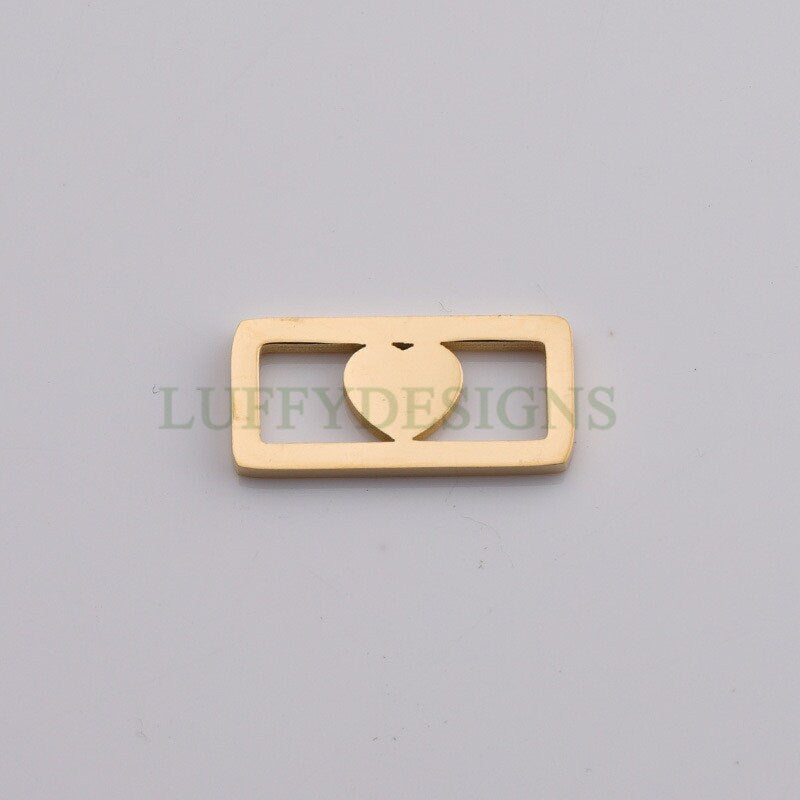 10pcs Rectangle Heart /Star /Clover Charm, Gold Hollow Pendant, Gold plated 316 Stainless Steel, Mirror Polished Bracelet Findings