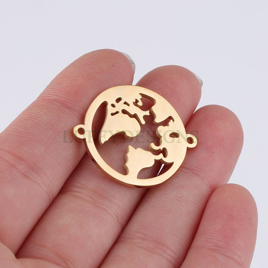 10pcs World Charm with Double Loops, World Map Pendant 27x22mm, Earth Charm, Globe Charm, Travel Jewelry, Stainless Steel World Map Charms