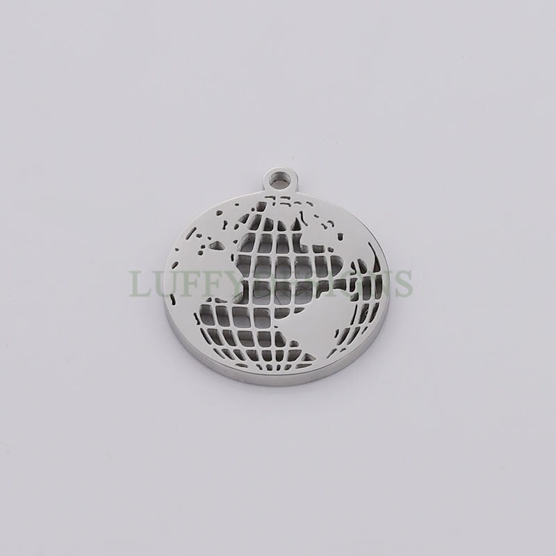 5pcs World Charm Pendants, World Map Pendant 18mm, Earth Charm, Globe Charm, Travel Jewelry, Stainless Steel World Map Charms, Earth Pendant