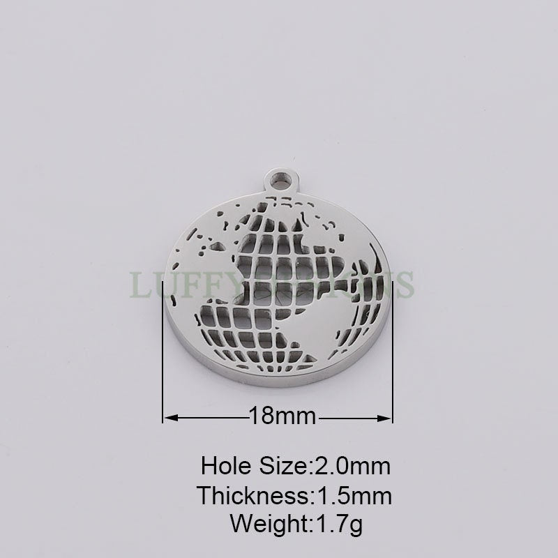 5pcs World Charm Pendants, World Map Pendant 18mm, Earth Charm, Globe Charm, Travel Jewelry, Stainless Steel World Map Charms, Earth Pendant