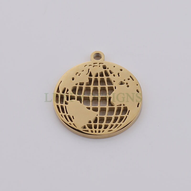 5pcs World Charm Pendants, World Map Pendant 18mm, Earth Charm, Globe Charm, Travel Jewelry, Stainless Steel World Map Charms, Earth Pendant