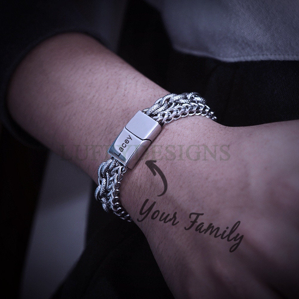 Personalized Punk Bracelet, Custom Name Bracelet, Men's Rock Bracelet, Christmas Gift For Men, Men's Motorcycle Bracelet, Father's Day Gift