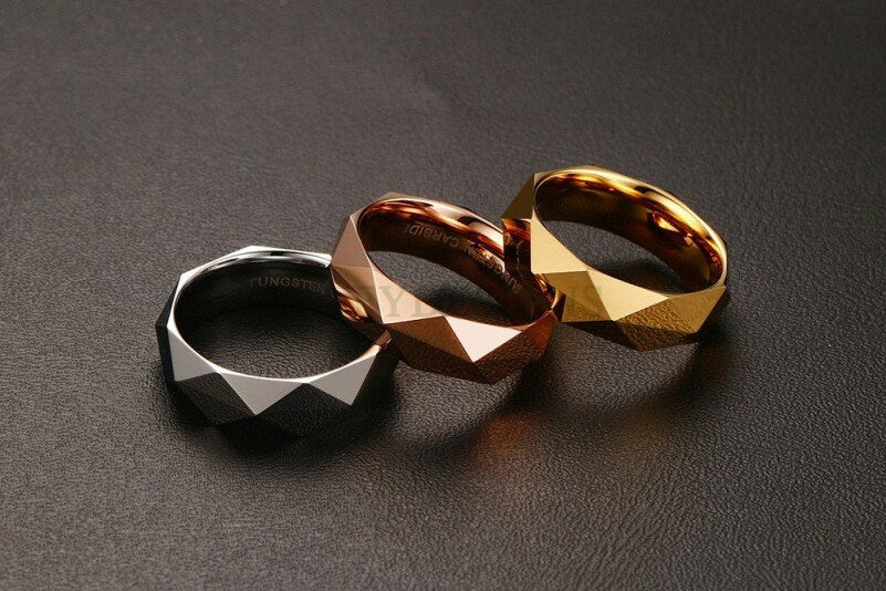 Personalized Ring, Prismatic Cut Surface, Custom Name Ring, Tungsten Carbide Ring, Promise Ring, Engraved Ring, Wedding Band, Gift For Her