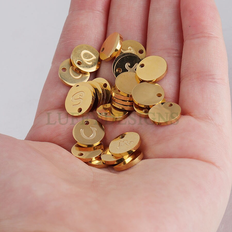 A-Z Uppercase Letter Charm, Alphabet Charm, Gold Letter Pendant, 26 Letters Initial Charms, 18K Gold Plated Stainless Steel, Mirror Polished