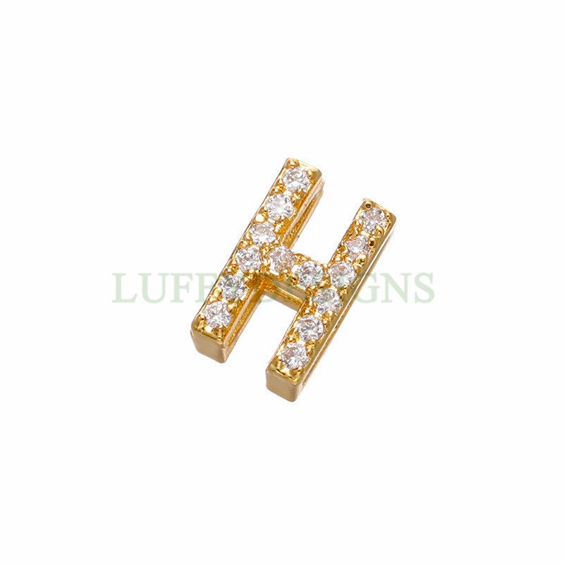 Uppercase Letter Charm, Alphabet Charm, Gold Letter Bead With Crystal Zircon, 26 Letters CZ Initial Charms, Gold Initial Bead Pendant