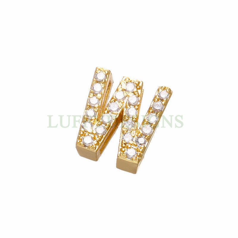 Uppercase Letter Charm, Alphabet Charm, Gold Letter Bead With Crystal Zircon, 26 Letters CZ Initial Charms, Gold Initial Bead Pendant