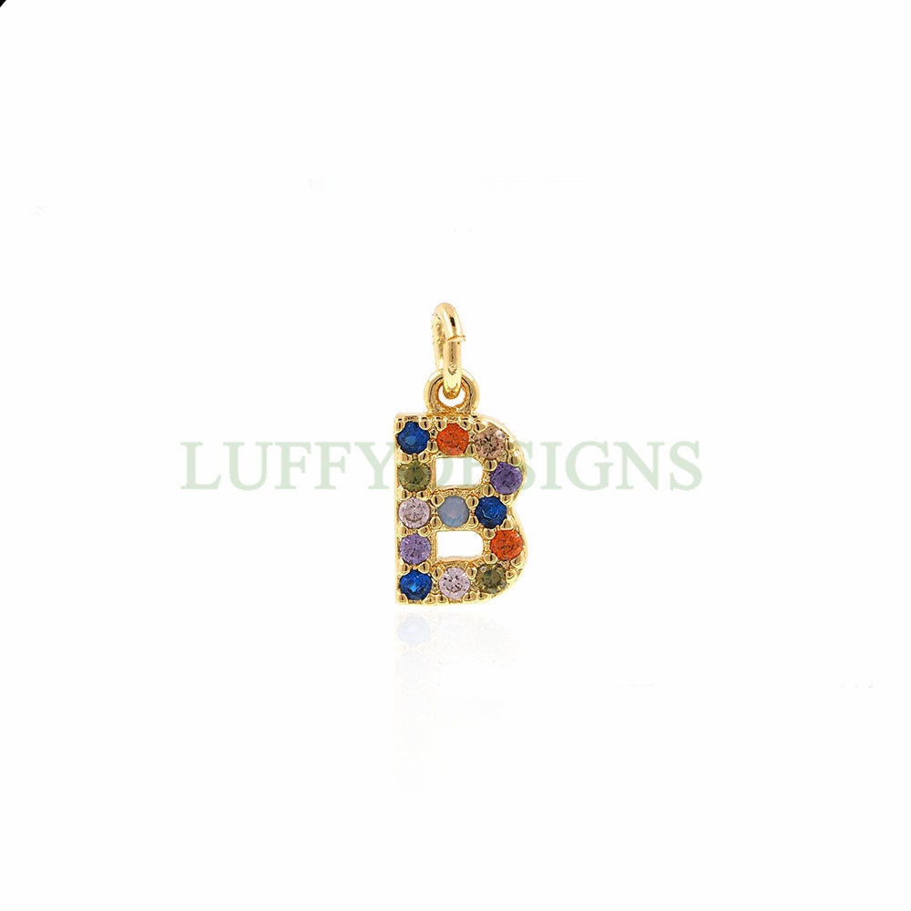 Uppercase Letter Charm, Alphabet Charm, Gold Letter Pendant With Crystal Zircon, 26 Letters CZ Initial Charms, Colorful Initial Pendant