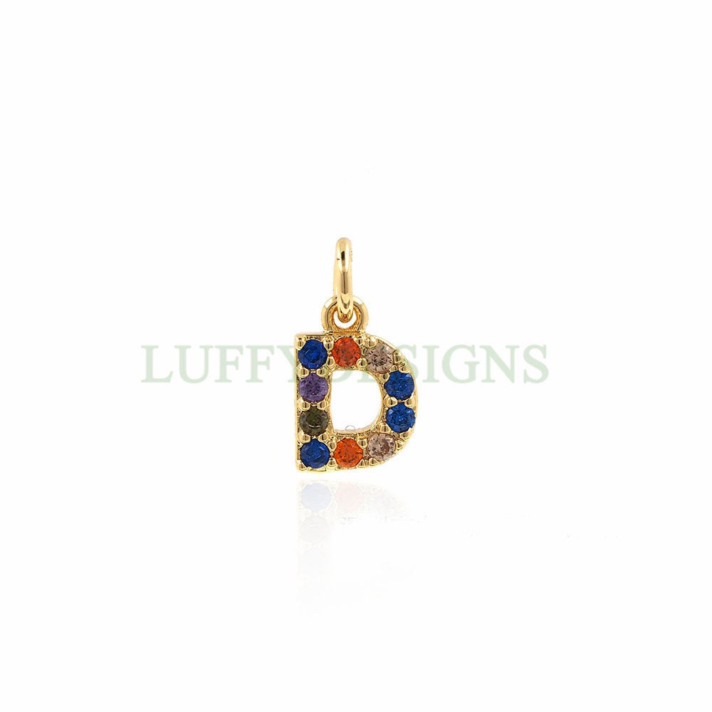 Uppercase Letter Charm, Alphabet Charm, Gold Letter Pendant With Crystal Zircon, 26 Letters CZ Initial Charms, Colorful Initial Pendant
