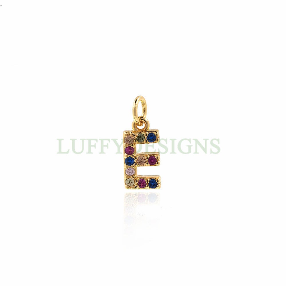 Uppercase Letter Charm, Alphabet Charm, Gold Letter Pendant With Crystal Zircon, 26 Letters CZ Initial Charms, Colorful Initial Pendant