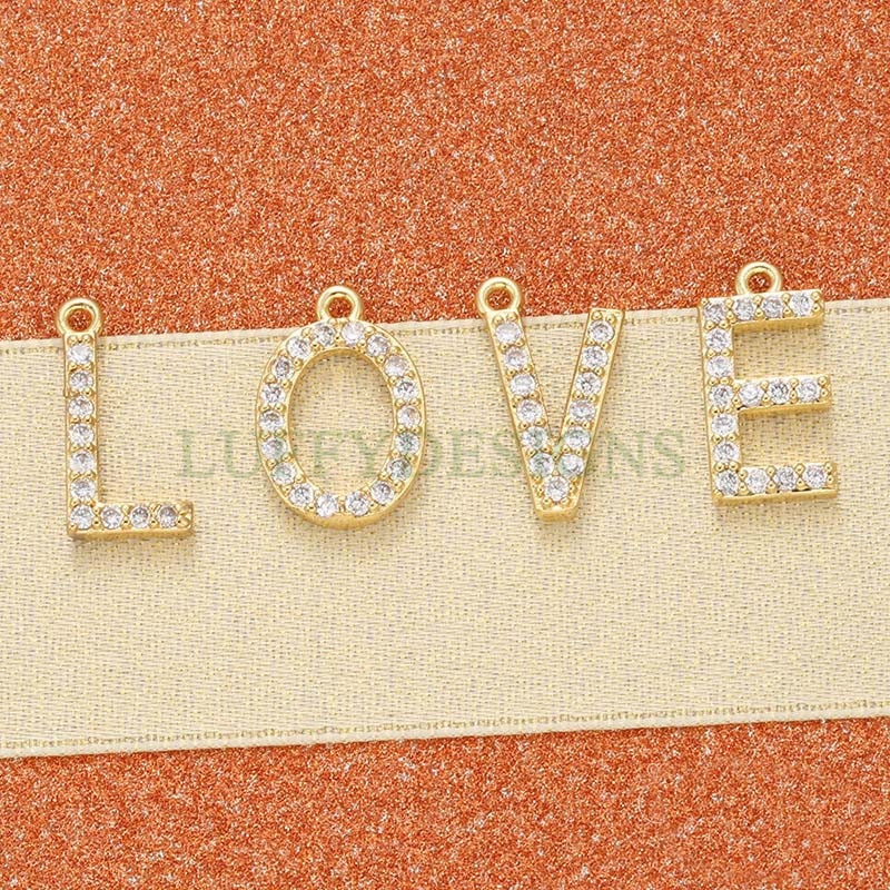 Uppercase Letter Charm, Alphabet Charm, Gold Letter Pendant With Crystal Zircon, 26 Letters CZ Initial Charms, Silver Initial Pendant