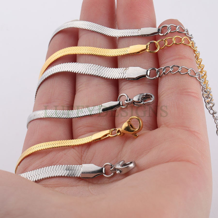 5pcs Finished Flat Snake Bracelet, Gold Snake Bracelet Chains, 18k Gold plated 316L Stainless Steel, DIY Bracelet Making Findings, 3mm/4mm
