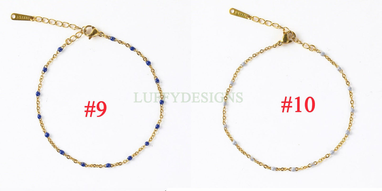 6pcs Enamel Satellite Bracelet, Gold plated Stainless Steel, Unfinished Gold Rosary Bracelet, Rainbow Epoxy Ball Bracelet for Jewelry Making