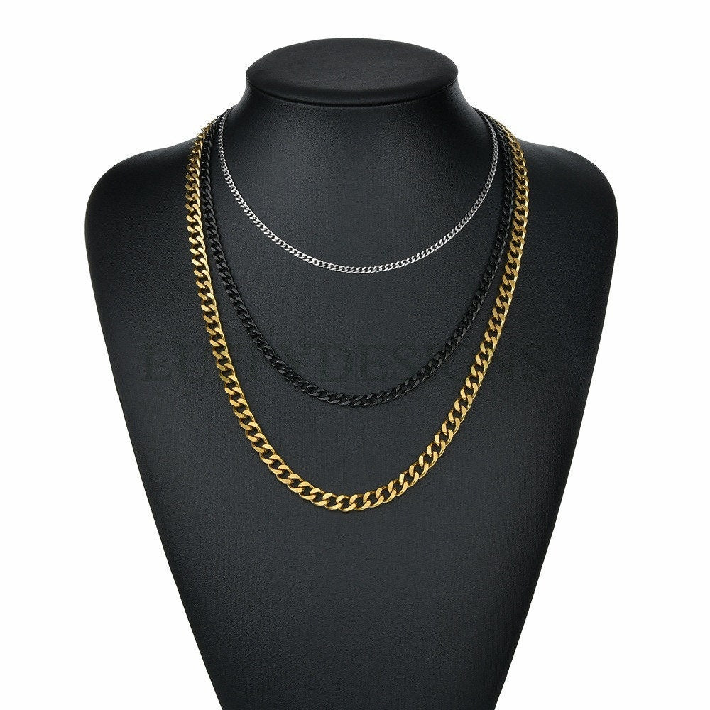 5pcs Gold Cuban Link Chain Necklace, Miami Cuban Curb Links, Cuban Men Necklace, Women Necklaces, Gift for Men, Gold plated Stainless Steel