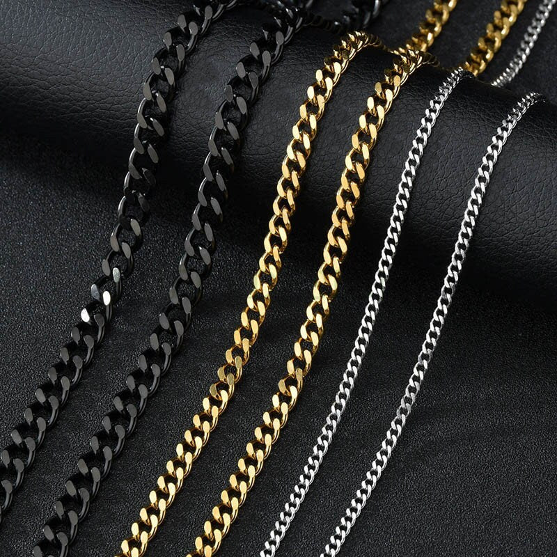 5pcs Gold Cuban Link Chain Necklace, Miami Cuban Curb Links, Cuban Men Necklace, Women Necklaces, Gift for Men, Gold plated Stainless Steel