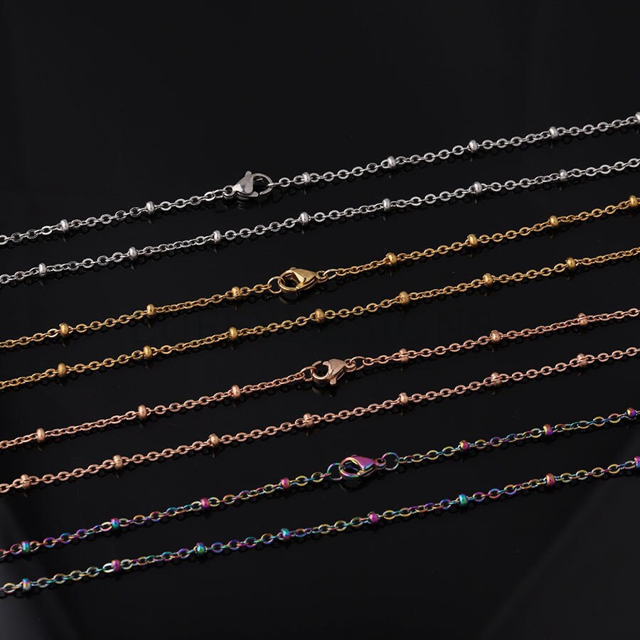 5pcs Finished 316L Stainless Steel Chain, 2.0mm Gold Chain with Beads, Silver Beads Chains, 18k Gold /Rose Gold plated, 16 /18 /20 inches