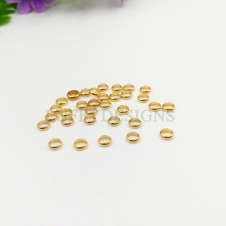 20pcs Gold Roundel Spacer Beads, Seamless Circle Ring, Flattened Round Beads, Seamless Round For Bracelet Making, 18K Gold plated