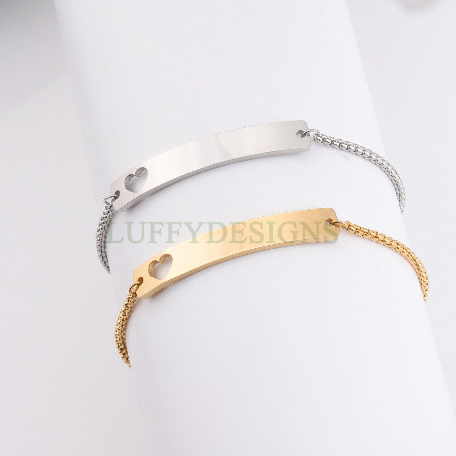 5pcs Bar Bracelet Blank, Bar Bracelet Supplies, Gold Stainless Steel Blanks, Ready to Stampe, DIY Engraving Bracelet, Stamping Blank