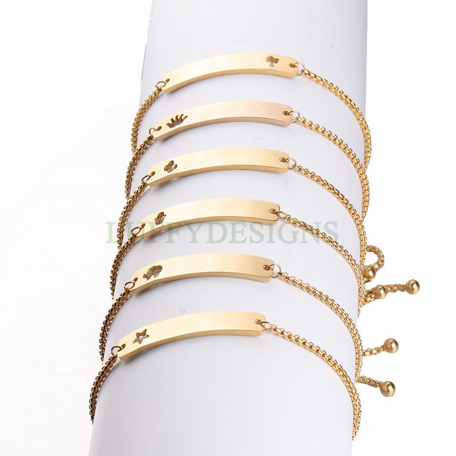 5pcs Bar Bracelet Blank, Bar Bracelet Supplies, Gold Stainless Steel Blanks, Ready to Stampe, DIY Engraving Bracelet, Stamping Blank