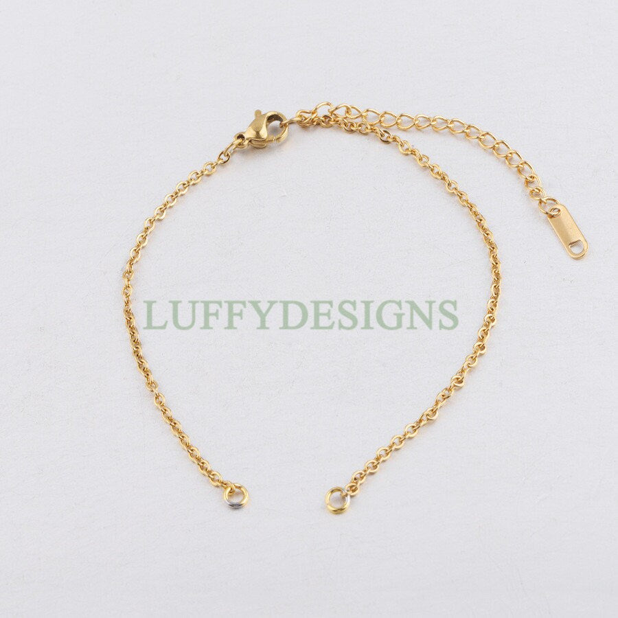 10Pcs Half Finished Bracelet, Flat Oval Cable Chain With Extension Chain, 18k Gold /Rose Gold plated 316L Stainless Steel, Bracelet Supplies
