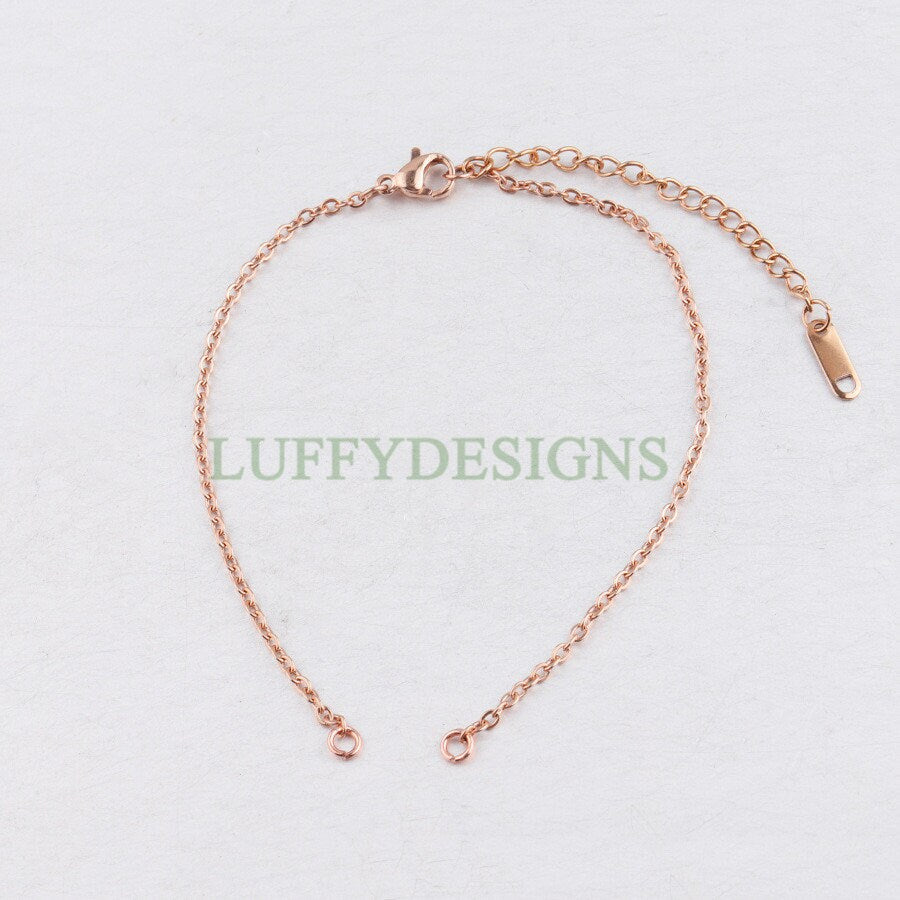 10Pcs Half Finished Bracelet, Flat Oval Cable Chain With Extension Chain, 18k Gold /Rose Gold plated 316L Stainless Steel, Bracelet Supplies