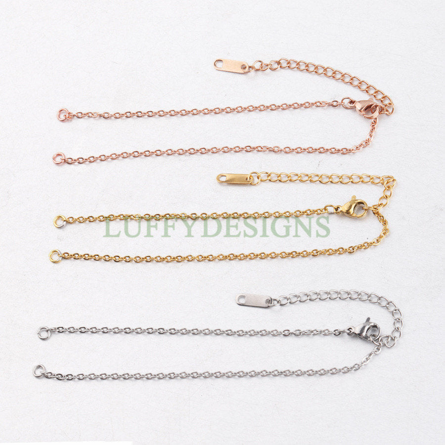 10Pcs Half Finished Bracelet, Flat Oval Cable Chain With Extension Chain, 18k Gold /Rose Gold plated 316L Stainless Steel, Bracelet Supplies
