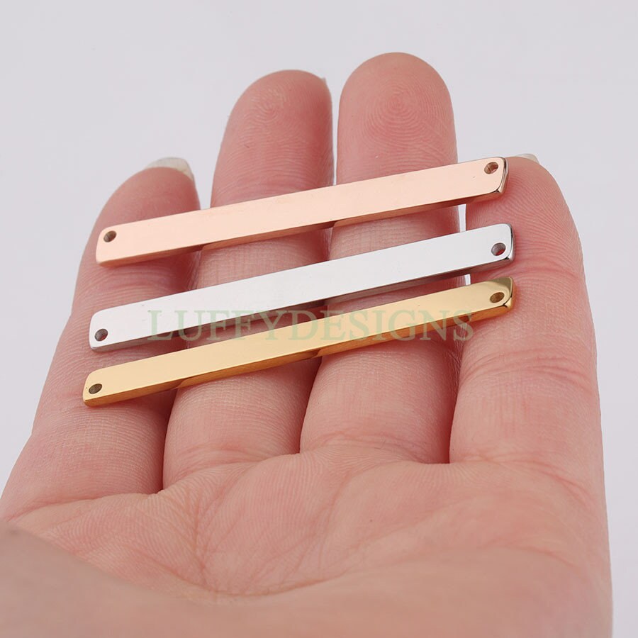 5pcs Personalized Stamping Blank Bar, Ready to Stamp, Gold Bar Charm, Gold Plated Stainless Steel,Mirror Polished Engraving Necklace Supply