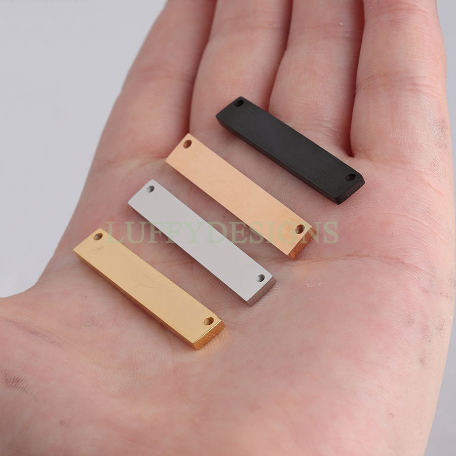 5pcs Personalized Stamping Blank Bar, Ready to Stamp, Gold Bar Charm, Gold Plated Stainless Steel,Mirror Polished Engraving Necklace Supply