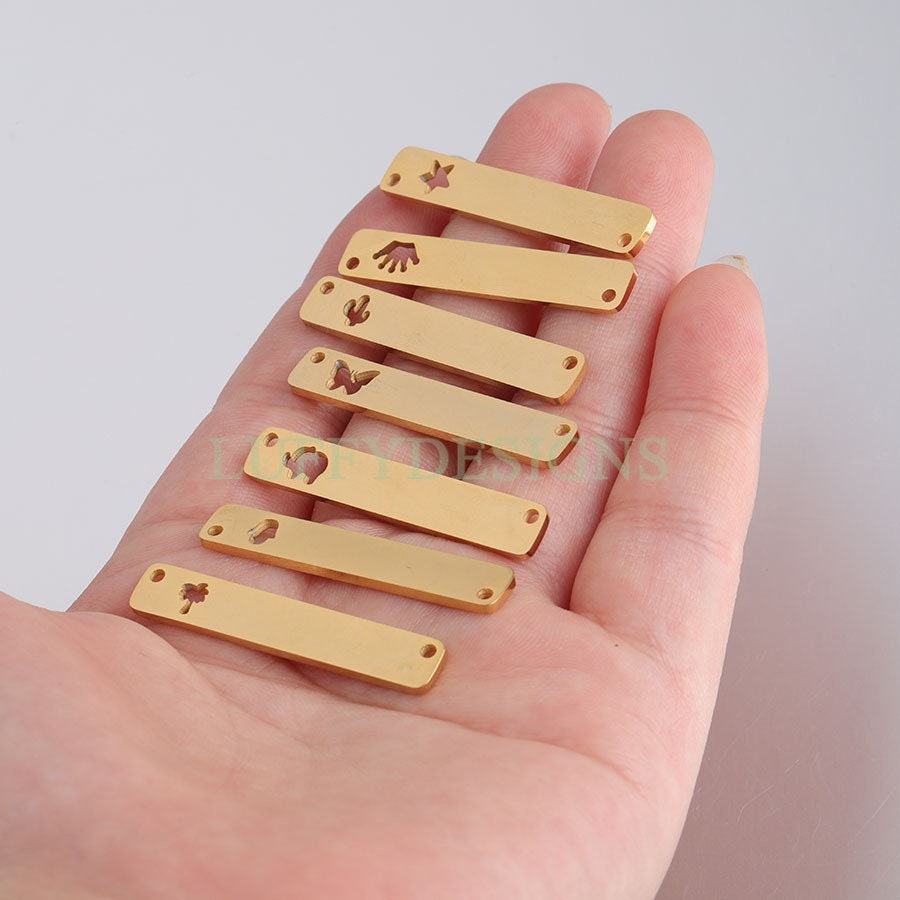 5pcs Personalized Stamping Blank Bar, Ready to Stamp, Gold Bar Charm, Gold Plated Stainless Steel,Mirror Polished Engraving Necklace Supply