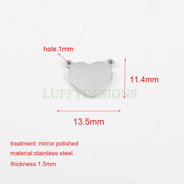 10pcs Heart Charms with Double Loops, Tiny Love Charm, Gold /Rose Gold Stainless Steel Heart, Heart Pendant, Love Pendant, Necklace Findings