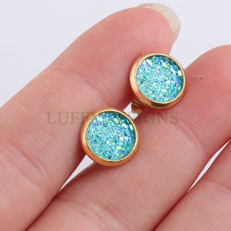 20pcs 8mm Druzy Earrings, Druzy Stud Earrings, Round Stainless Steel Stud Earrings, Faux Drusy Post Earrings, Drusy Jewelry, Raw Druzy Stud