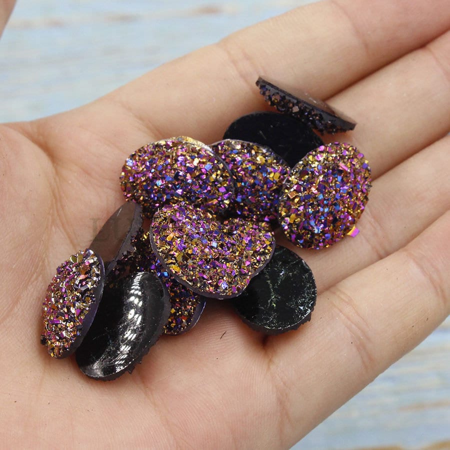20pcs 13x18mm Round Druzy Cabochon, Faux Drusy Cabochons, Earring Findings Setting, Bulk Druzy Supplies, Druzy Stone for Stud Earring Making