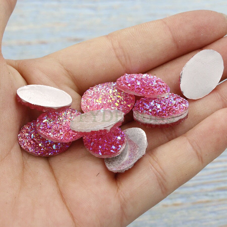 20pcs 13x18mm Round Druzy Cabochon, Faux Drusy Cabochons, Earring Findings Setting, Bulk Druzy Supplies, Druzy Stone for Stud Earring Making