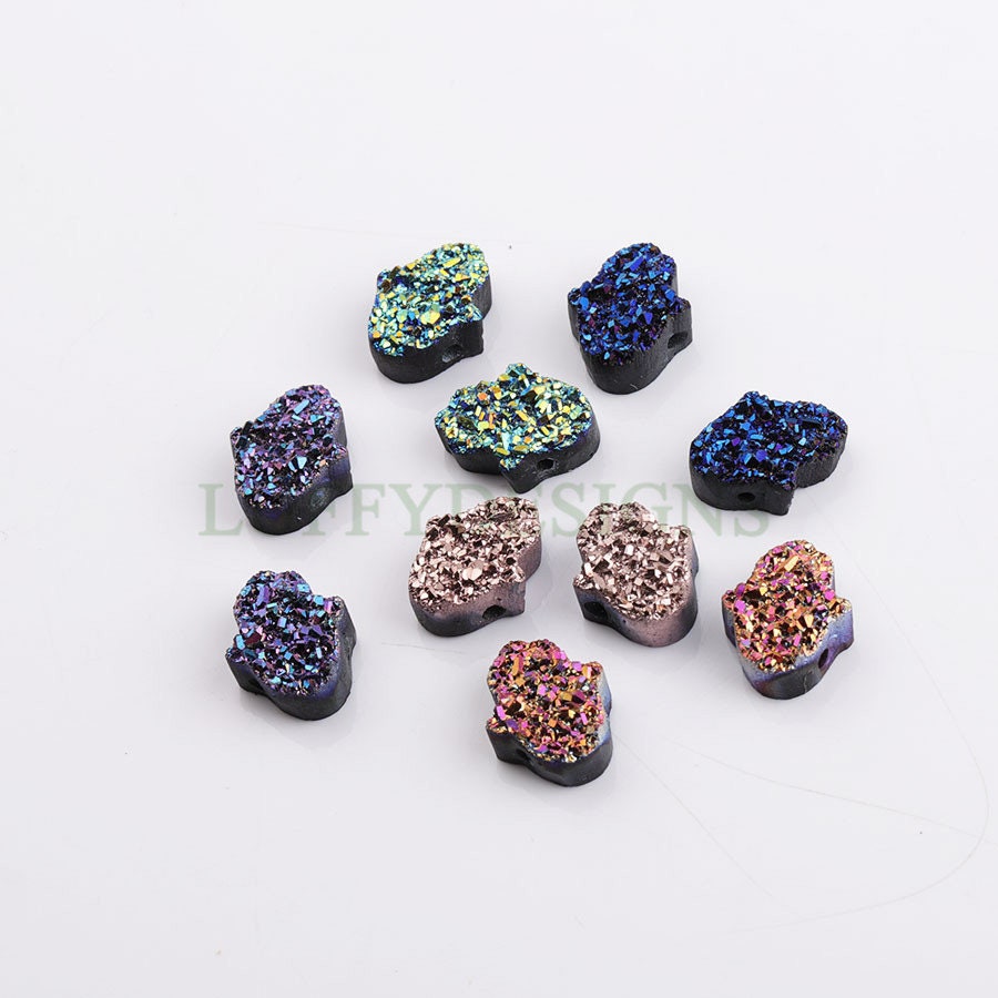 20pcs 13x11mm Hamsa Hand Druzy Beads, Faux Drusy Cabochons, Druzy Necklace Supplies, Faux Druzy Stone Pendants, Hand Druzy Charms