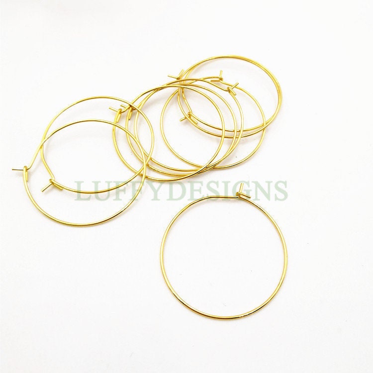 20pcs(10 Pairs) Gold Ear Hoop, Round Ear Hoop, Earring ear wire Findings, 18k Gold plated 316L Stainless Steel, Hypo Allergenic