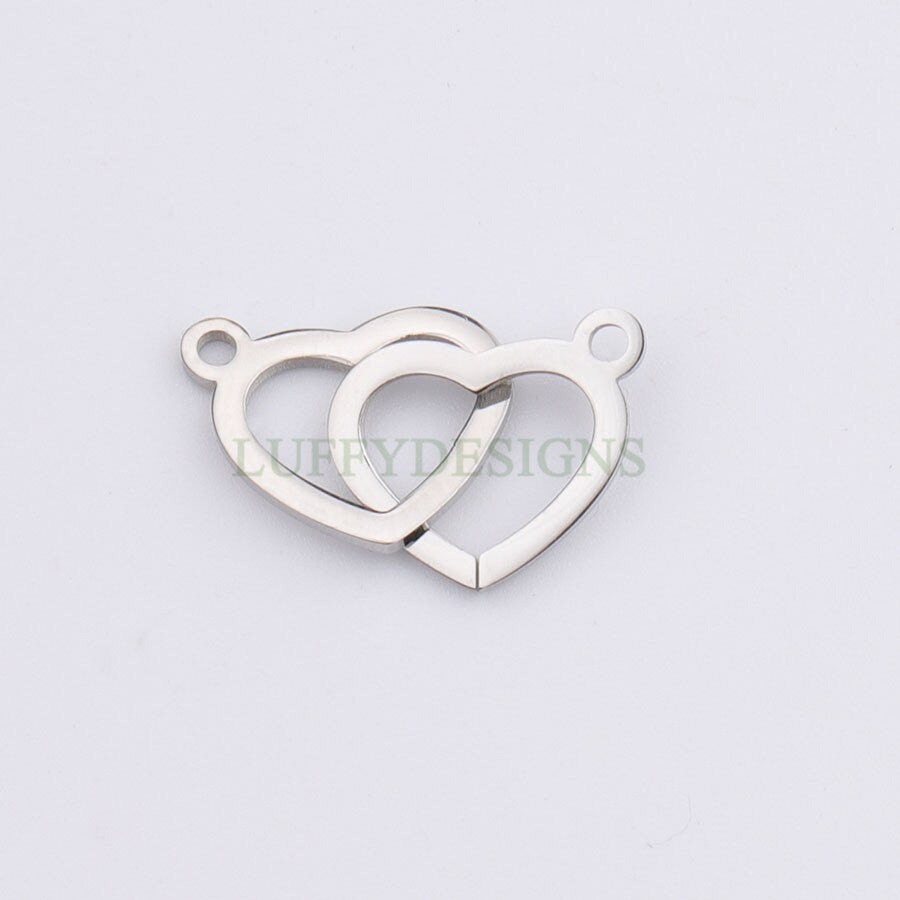 10pcs Double Heart Charms, Tiny Love Charm 20x12mm, Gold /Rose Gold Stainless Steel Heart, Heart Pendant, Love Pendant, Necklace Findings