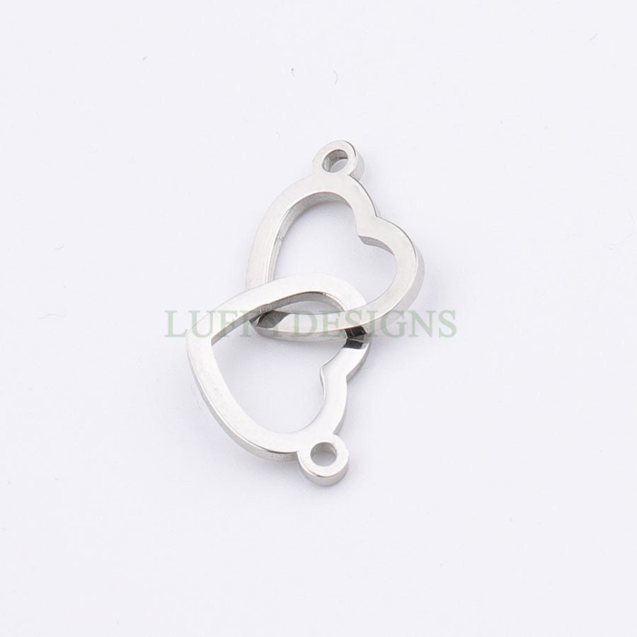 10pcs Double Heart Charms, Tiny Love Charm 20x12mm, Gold /Rose Gold Stainless Steel Heart, Heart Pendant, Love Pendant, Necklace Findings