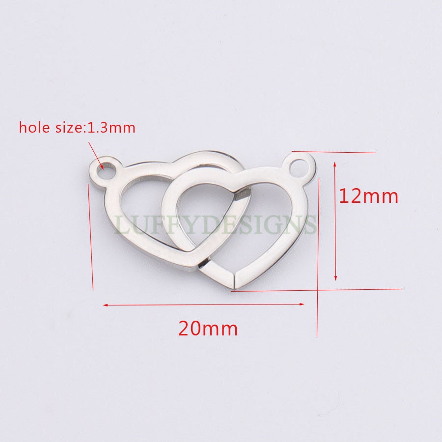 10pcs Double Heart Charms, Tiny Love Charm 20x12mm, Gold /Rose Gold Stainless Steel Heart, Heart Pendant, Love Pendant, Necklace Findings