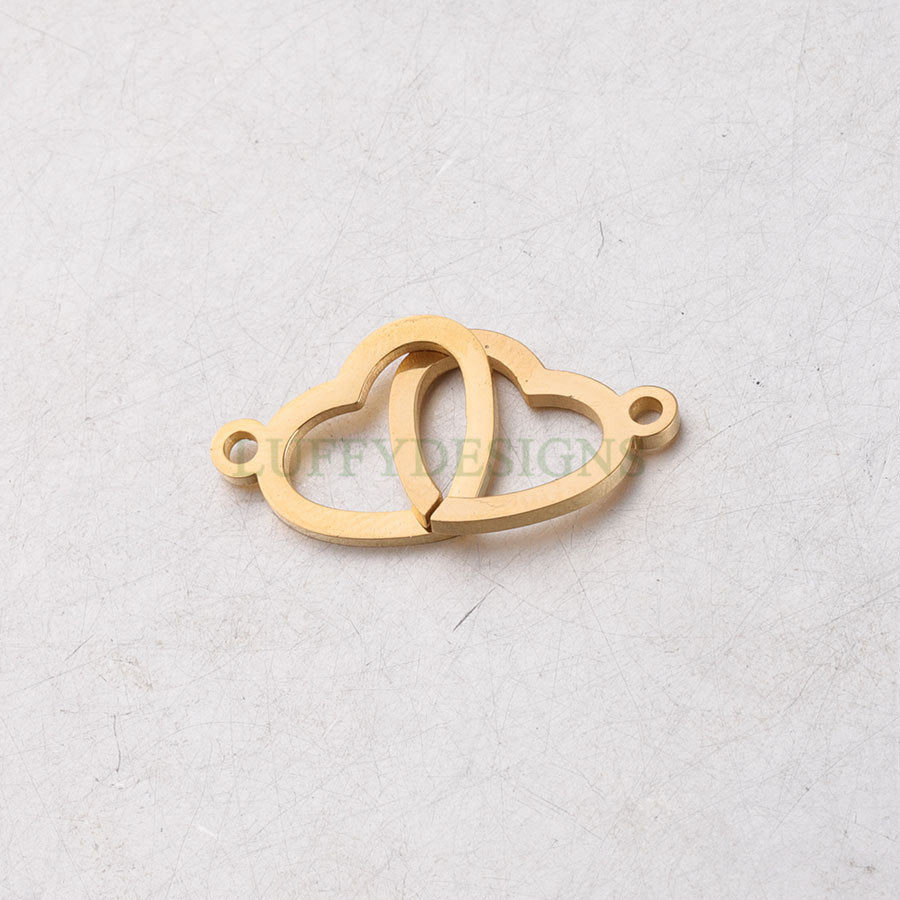 10pcs Double Heart Charms, Tiny Love Charm 20x12mm, Gold /Rose Gold Stainless Steel Heart, Heart Pendant, Love Pendant, Necklace Findings