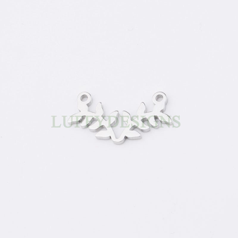 10pcs Branch and Leaves Connector Charm, 18K Gold plated Stainless Steel, Leaves Charm Pendant, Gold Branch Findings For Necklace/Bracelet
