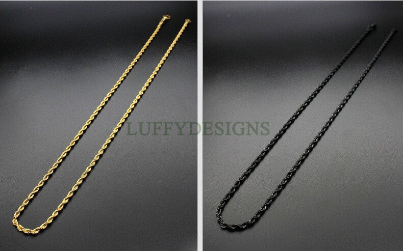 2pcs Finished Twist Chain, Twist Chain Necklace, 18k Gold /Black plated 316L Stainless Steel, Mens Chain, Men's Necklace, Hypoallergenic