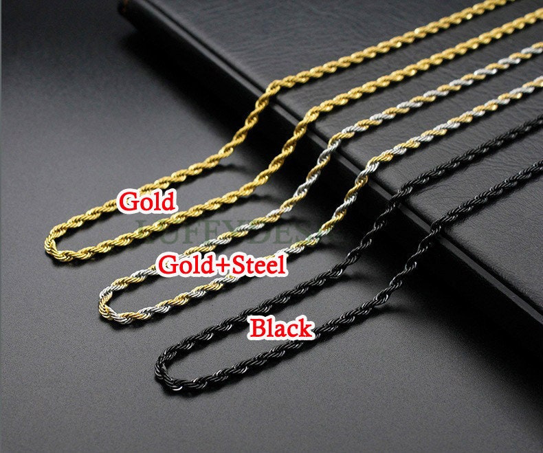 2pcs Finished Twist Chain, Twist Chain Necklace, 18k Gold /Black plated 316L Stainless Steel, Mens Chain, Men's Necklace, Hypoallergenic