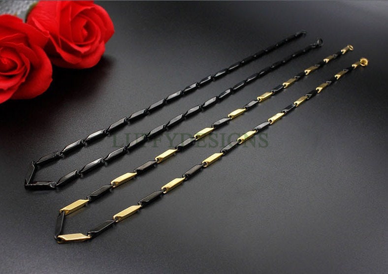 2pcs Finished Diamond Chains, Melon Chain Necklace, 18k Gold /Black plated 316L Stainless Steel, Men's Chains, Bulk Men's Necklace