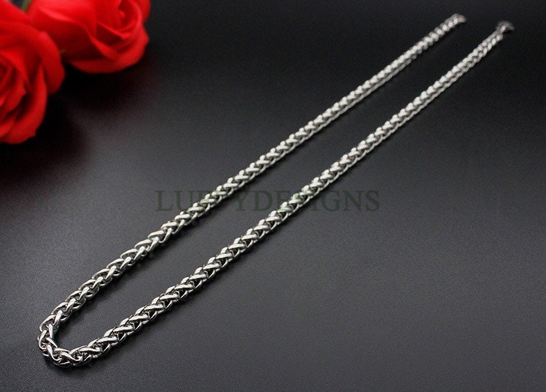 2pcs Finished Wheat Chain, Stainless Steel Necklace for Men, Men's Chain, Bulk Men's Necklace, Hypoallergenic Chain, 18-35 inches