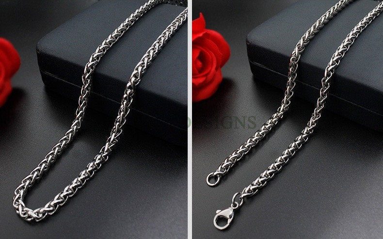 2pcs Finished Wheat Chain, Stainless Steel Necklace for Men, Men's Chain, Bulk Men's Necklace, Hypoallergenic Chain, 18-35 inches