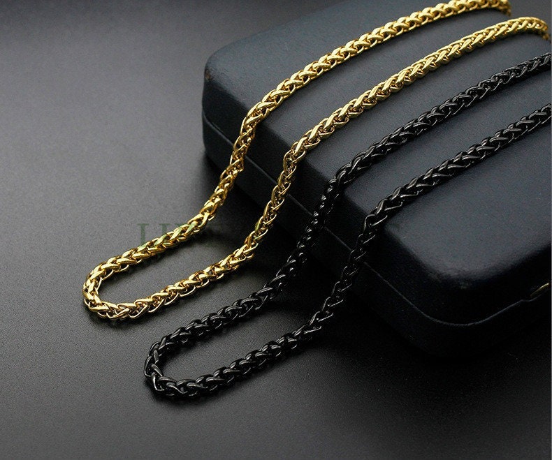2pcs Finished Wheat Chain, Stainless Steel Necklace for Men, Men's Chain, Bulk Men's Necklace, Hypoallergenic Chain, 18-35 inches