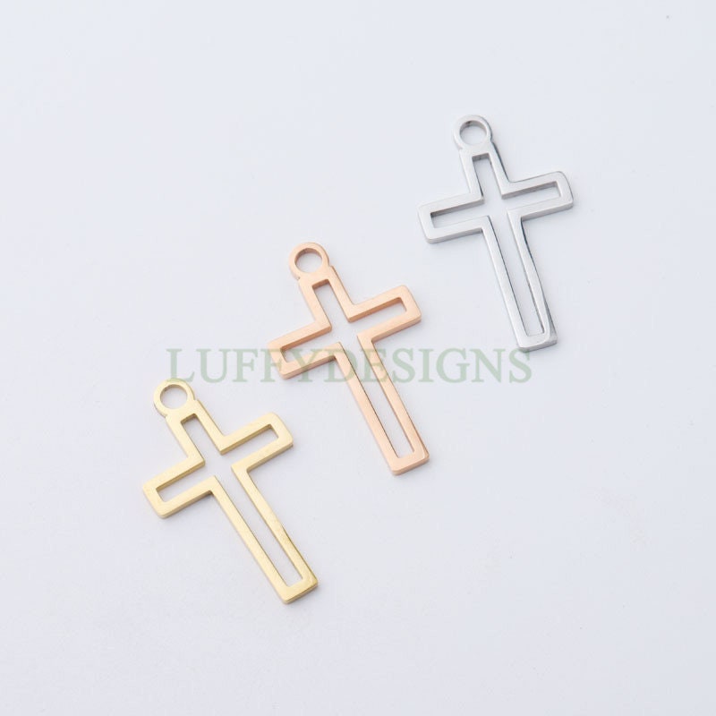 10pcs Cross Charm, Gold Hollow Cross Pendant, Christian Pendant, Communion Charm, Jesus Charm,Christian Charm,Catholic Charm,Mirror Polished